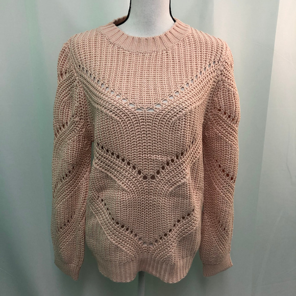 Light Pink Chunky Knit Cotton Blend Sweater - Picture 1 of 3